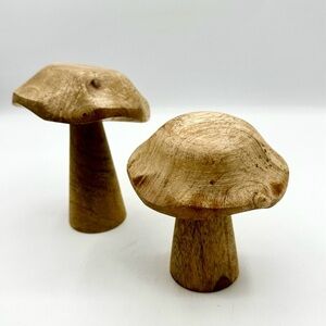 🐫HP! 2 Wooden Mushrooms, Hand Carved. MCM